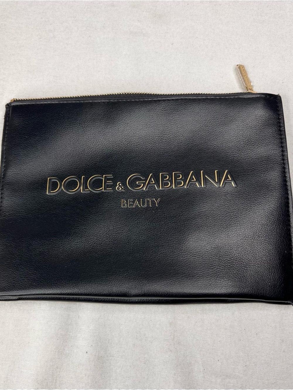 Dolce & Gabbana Black Pouch - Raised Lettering - Cosmetic Makeup Gold Logo Bag
